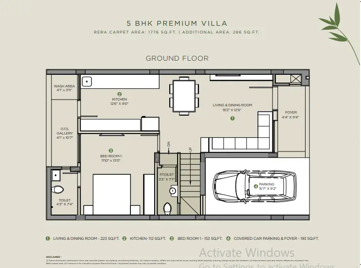 Arvind Forest Trails 5 BHK Premium Villa floor plan with spacious living area, bedroom, kitchen, study room and open terrace
