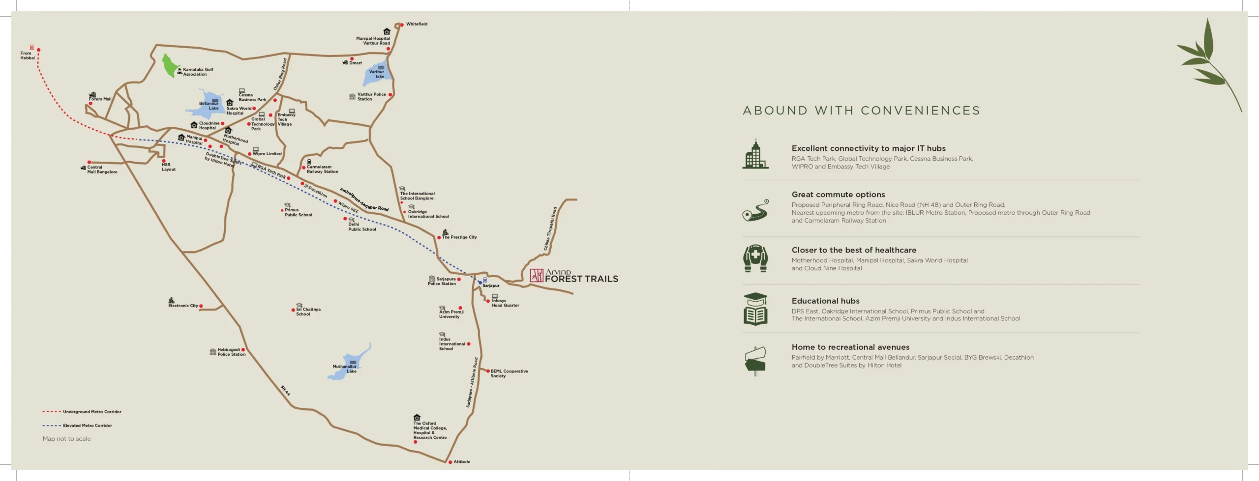 Arvind Forest Trails location map showing connectivity to Sarjapur Road, Wipro SEZ, Electronic City, Whitefield and major IT hubs in Bangalore