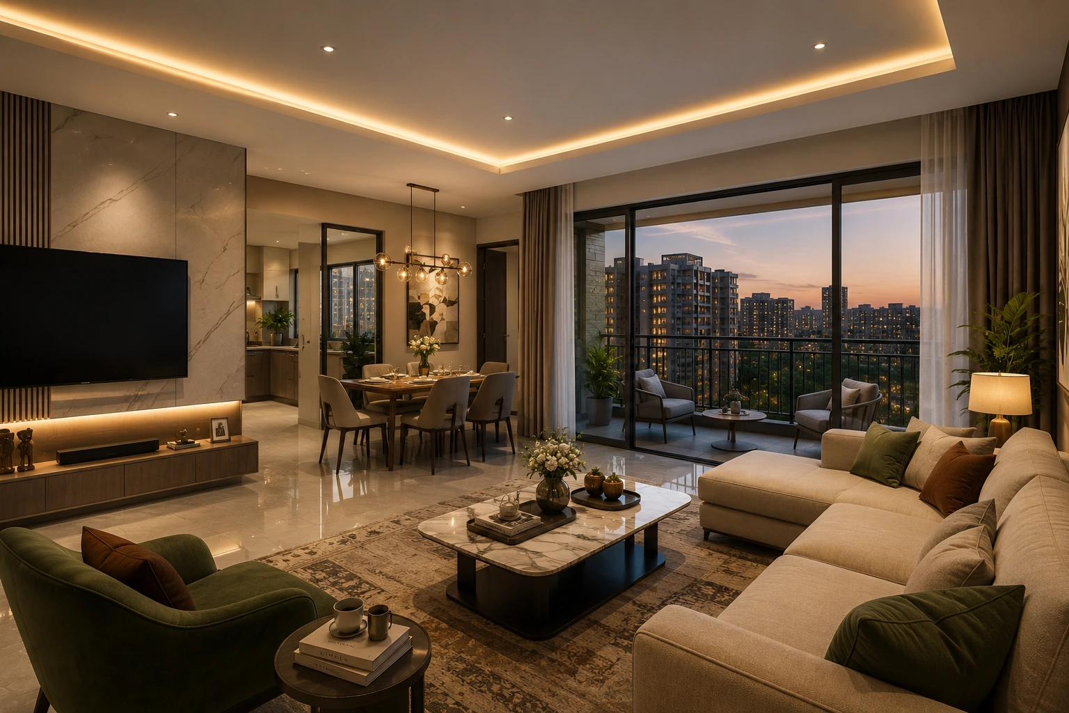 Spacious modern living room with balcony in Arvind ITPL Main road Whitefield apartments